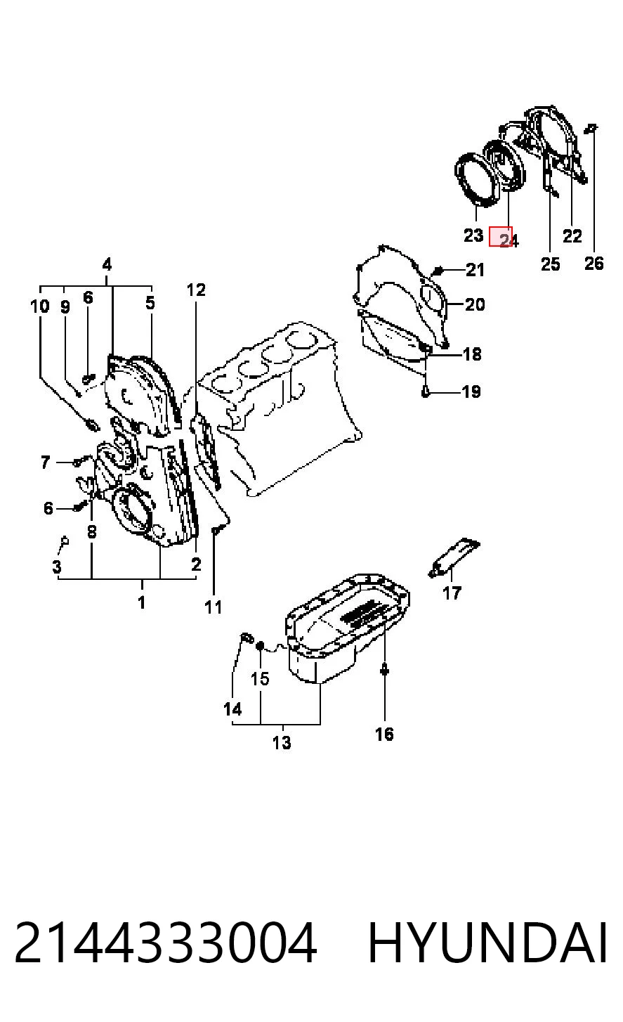 2144333004 Hyundai/Kia Vedação traseira de cambota de motor