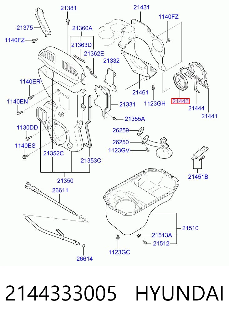 2144333005 Hyundai/Kia Vedação traseira de cambota de motor