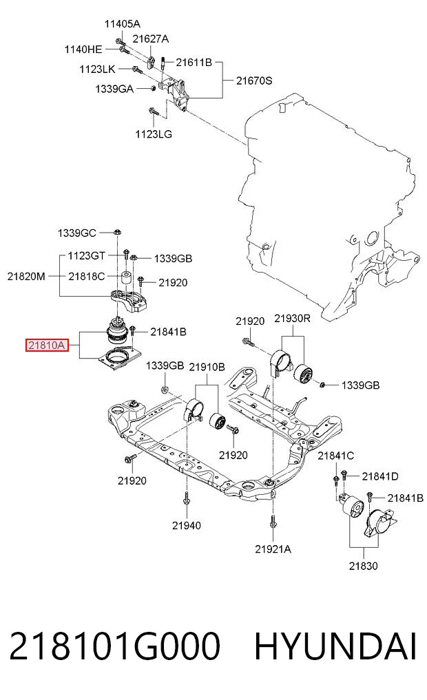 218101G000 Hyundai/Kia Coxim (suporte) direito de motor
