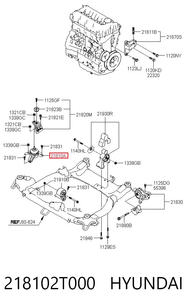 218102T000 Hyundai/Kia Coxim (suporte) direito de motor
