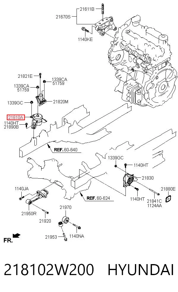 218102W200 Hyundai/Kia Coxim (suporte) direito de motor