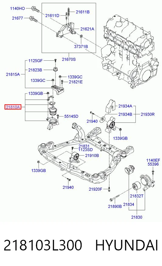 218103L300 Hyundai/Kia Coxim (suporte) direito de motor