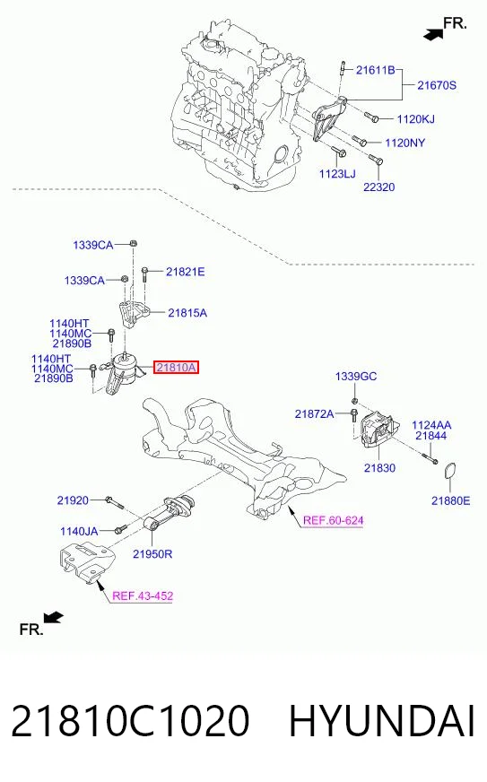 21810C1020 Hyundai/Kia Coxim (suporte) direito de motor