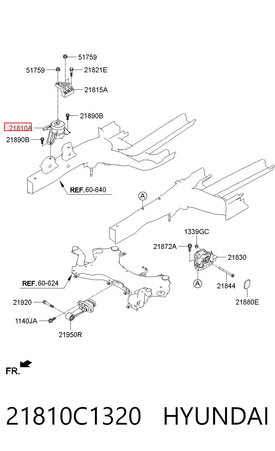 21810C1320 Hyundai/Kia Coxim (suporte) direito de motor