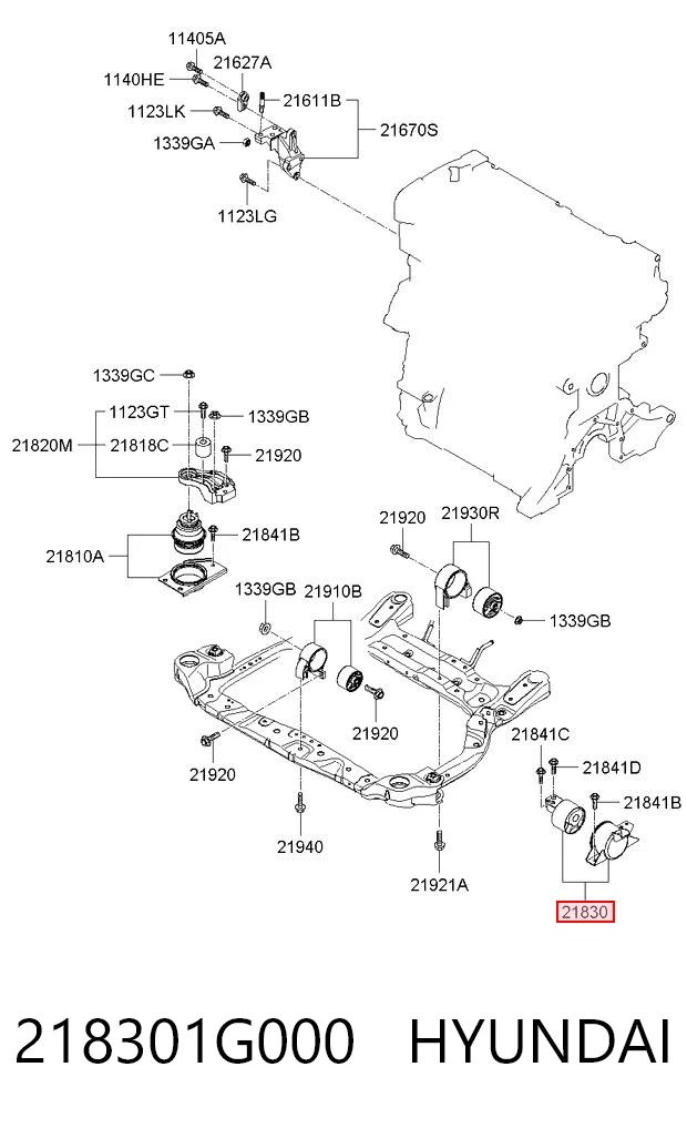 218301G000 Hyundai/Kia Coxim (suporte) esquerdo de motor