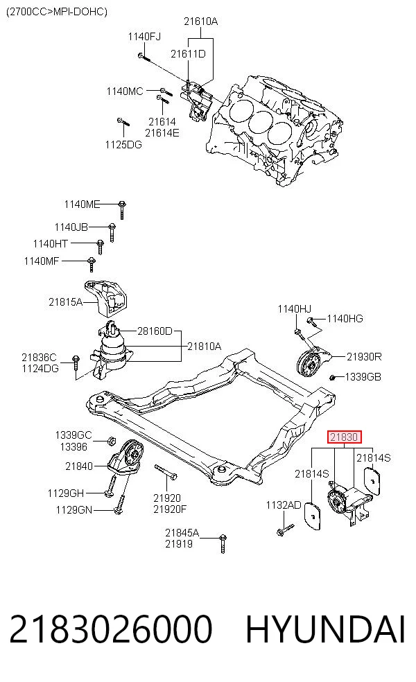 Coxim de transmissão (suporte da caixa de mudança) para Hyundai Santa Fe I SM