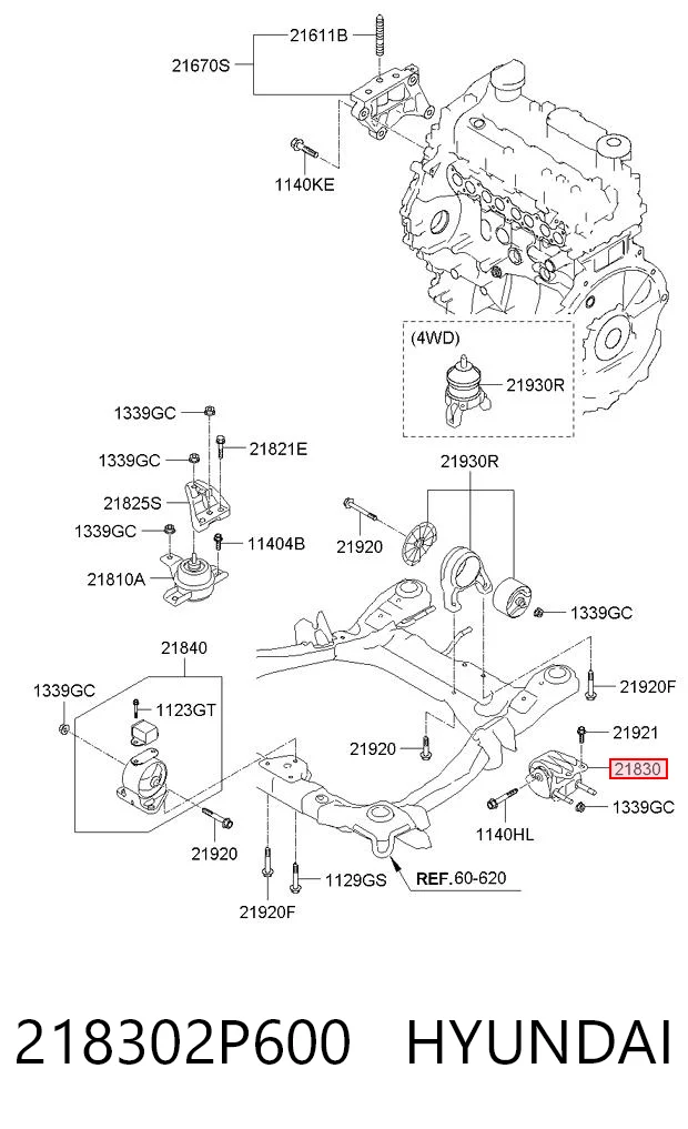 218302P600 Hyundai/Kia Coxim (suporte) esquerdo de motor