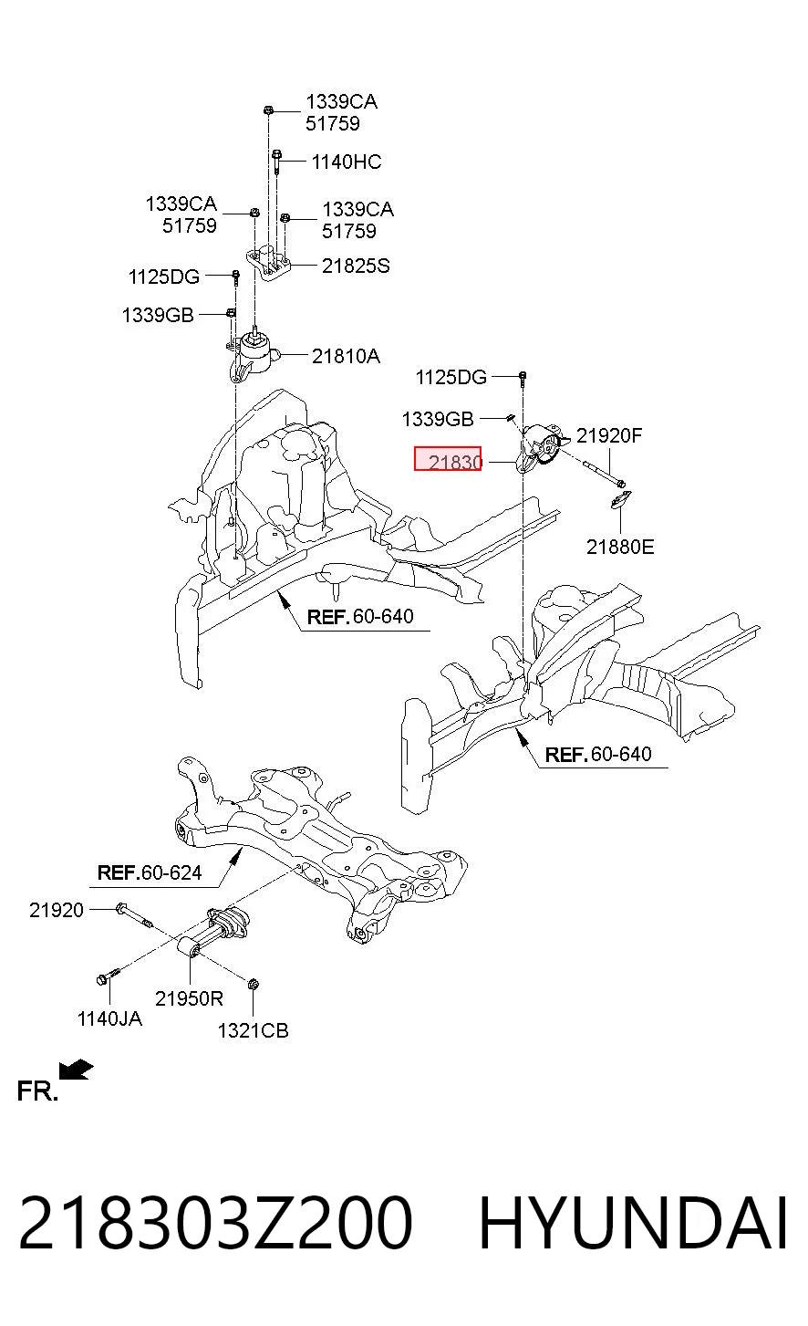 218303Z200 Hyundai/Kia Coxim (suporte) esquerdo de motor
