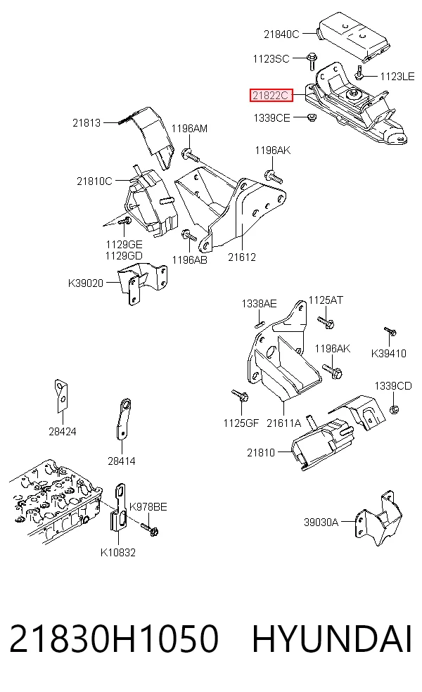21830H1050 Hyundai/Kia Coxim (suporte) traseiro de motor