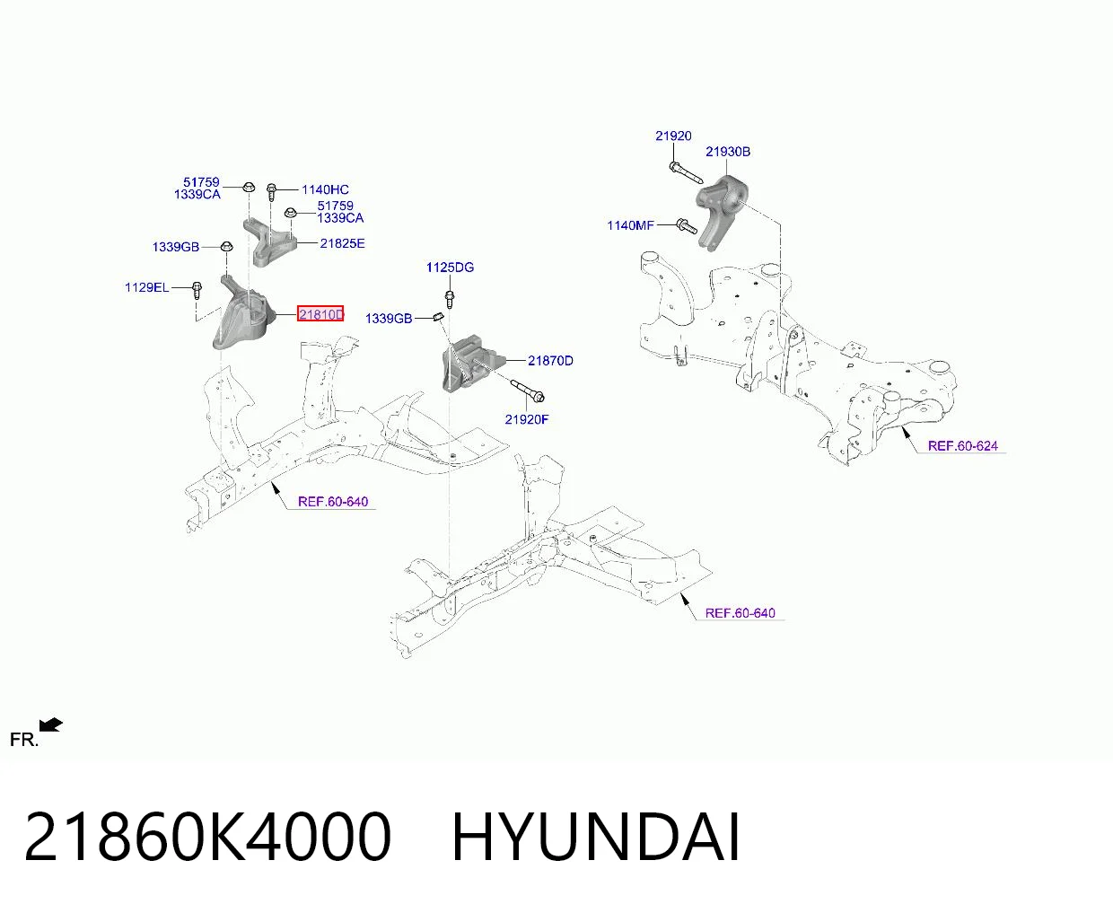 21860K4000 Hyundai/Kia Coxim (suporte) direito de motor