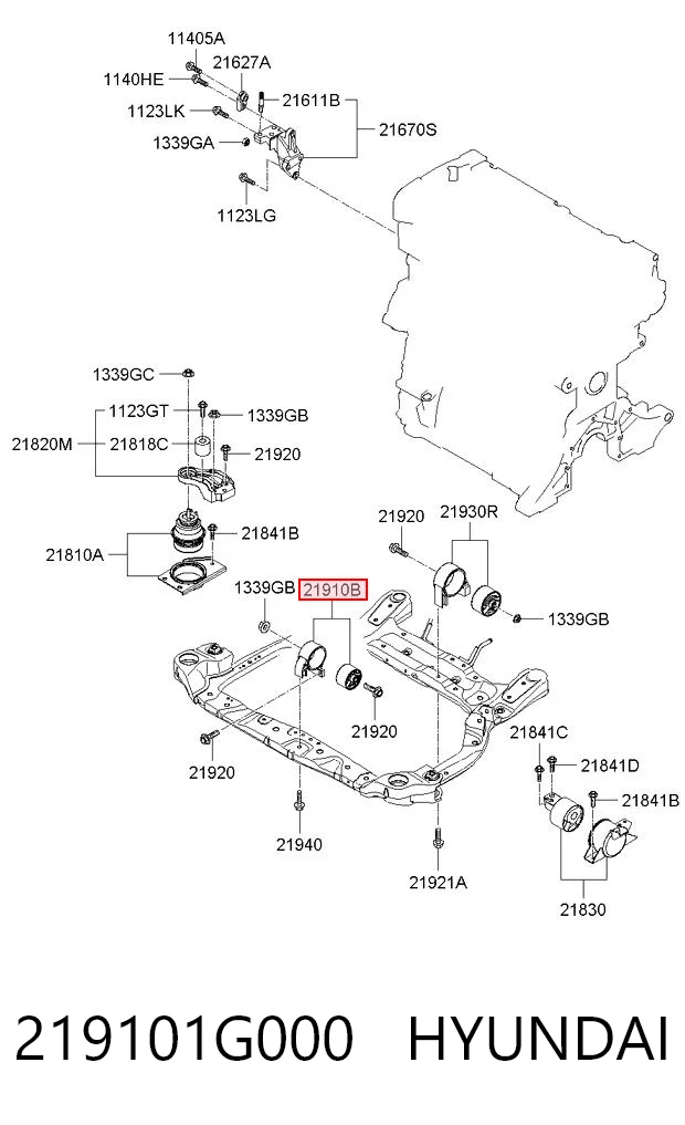 219101G000 Hyundai/Kia Coxim (suporte) esquerdo dianteiro de motor
