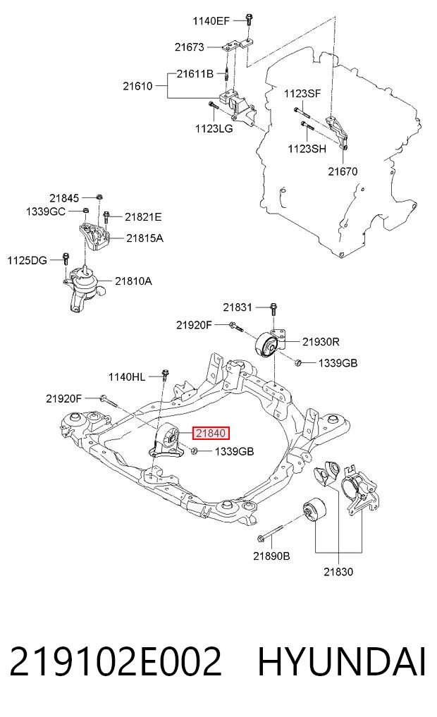 219102E002 Hyundai/Kia Coxim (suporte) dianteiro de motor