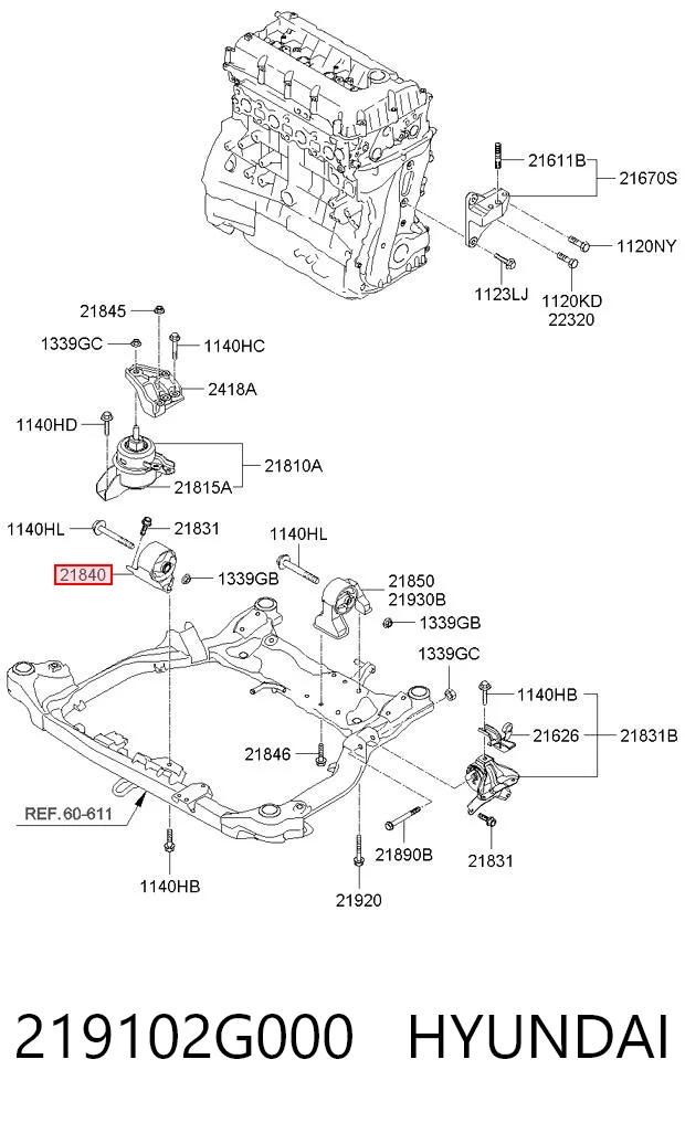219102G000 Hyundai/Kia Coxim (suporte) dianteiro de motor