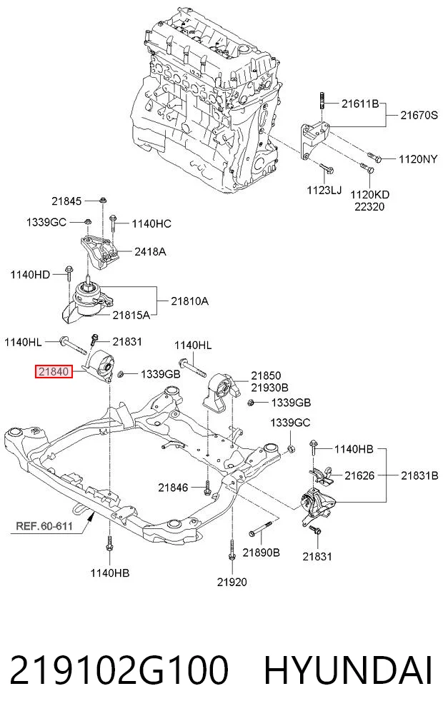 219102G100 Hyundai/Kia Coxim (suporte) dianteiro de motor