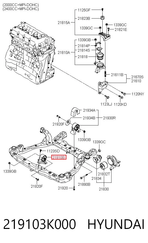 219103K000 Hyundai/Kia Coxim (suporte) dianteiro de motor