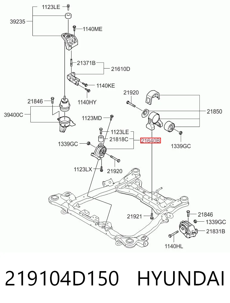 219104D150 Hyundai/Kia Coxim (suporte) dianteiro de motor
