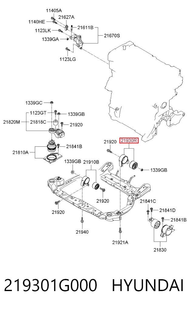 219301G000 Hyundai/Kia Coxim (suporte) traseiro de motor