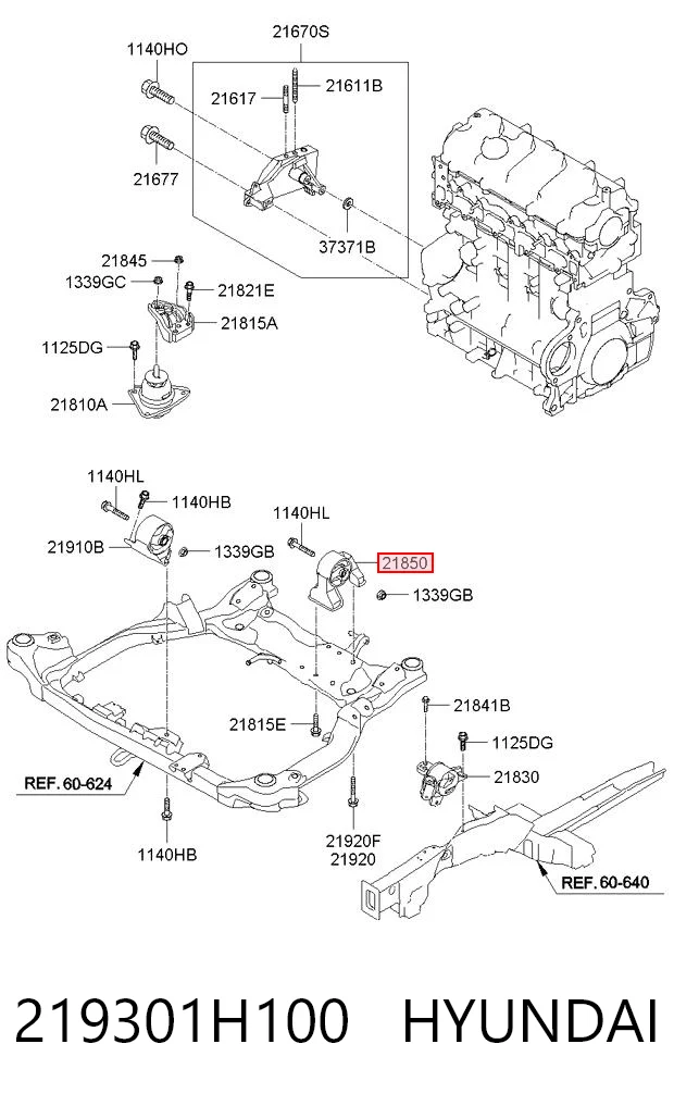 219301H100 Hyundai/Kia Coxim (suporte) traseiro de motor