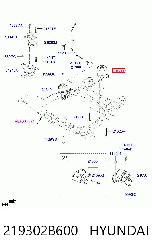 219302B600 Hyundai/Kia Coxim (suporte) traseiro de motor