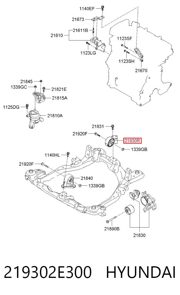 219302E300 Hyundai/Kia Coxim (suporte) traseiro de motor