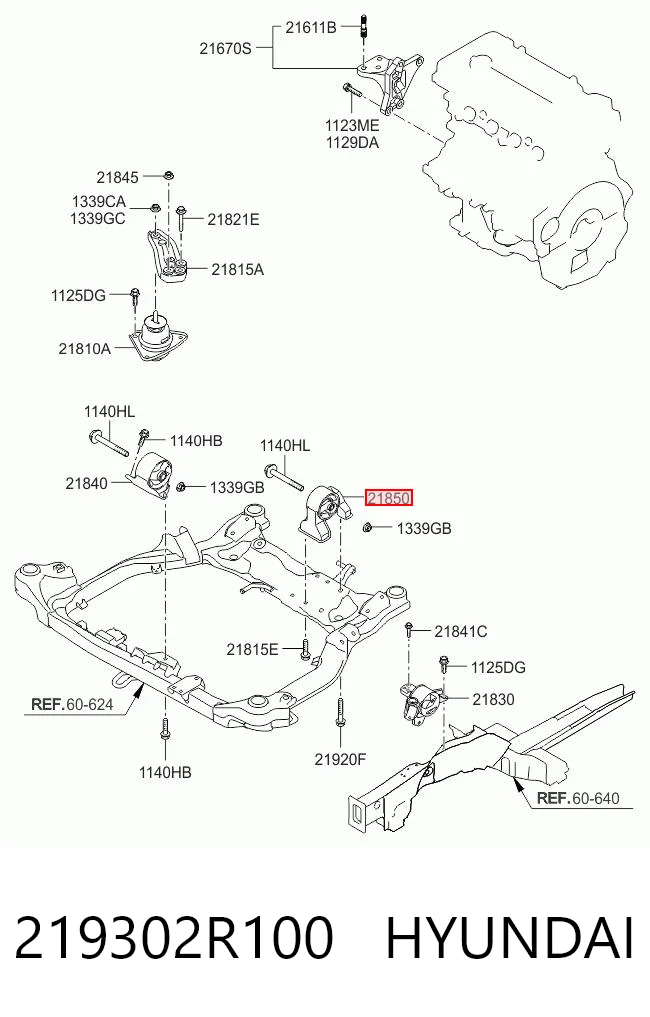 219302R100 Hyundai/Kia Coxim (suporte) traseiro de motor