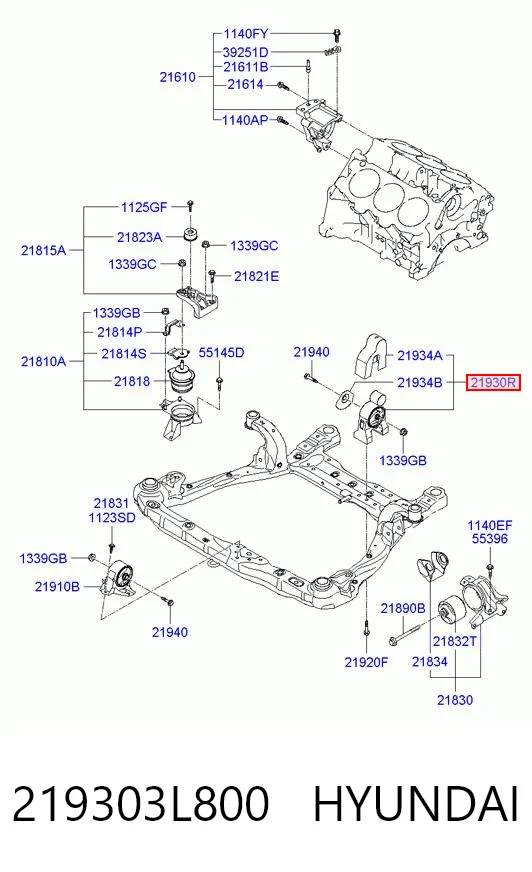 219303L800 Hyundai/Kia Coxim (suporte) traseiro de motor