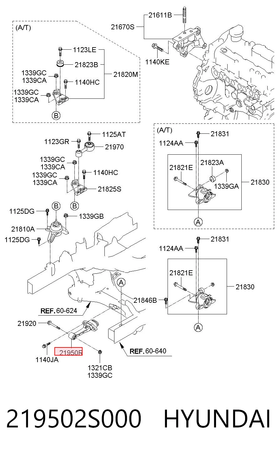 219502S000 Hyundai/Kia Coxim (suporte) dianteiro de motor
