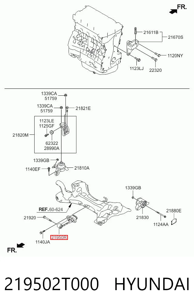 219502T000 Hyundai/Kia Coxim (suporte) dianteiro de motor