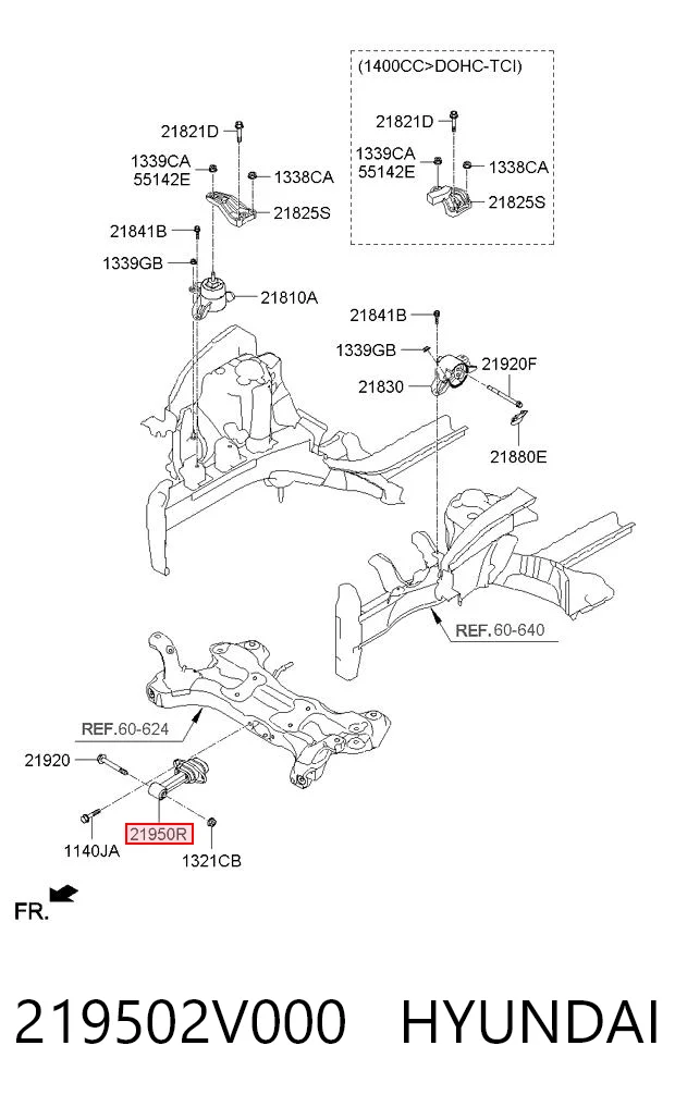 219502V000 Hyundai/Kia Coxim (suporte) inferior de motor