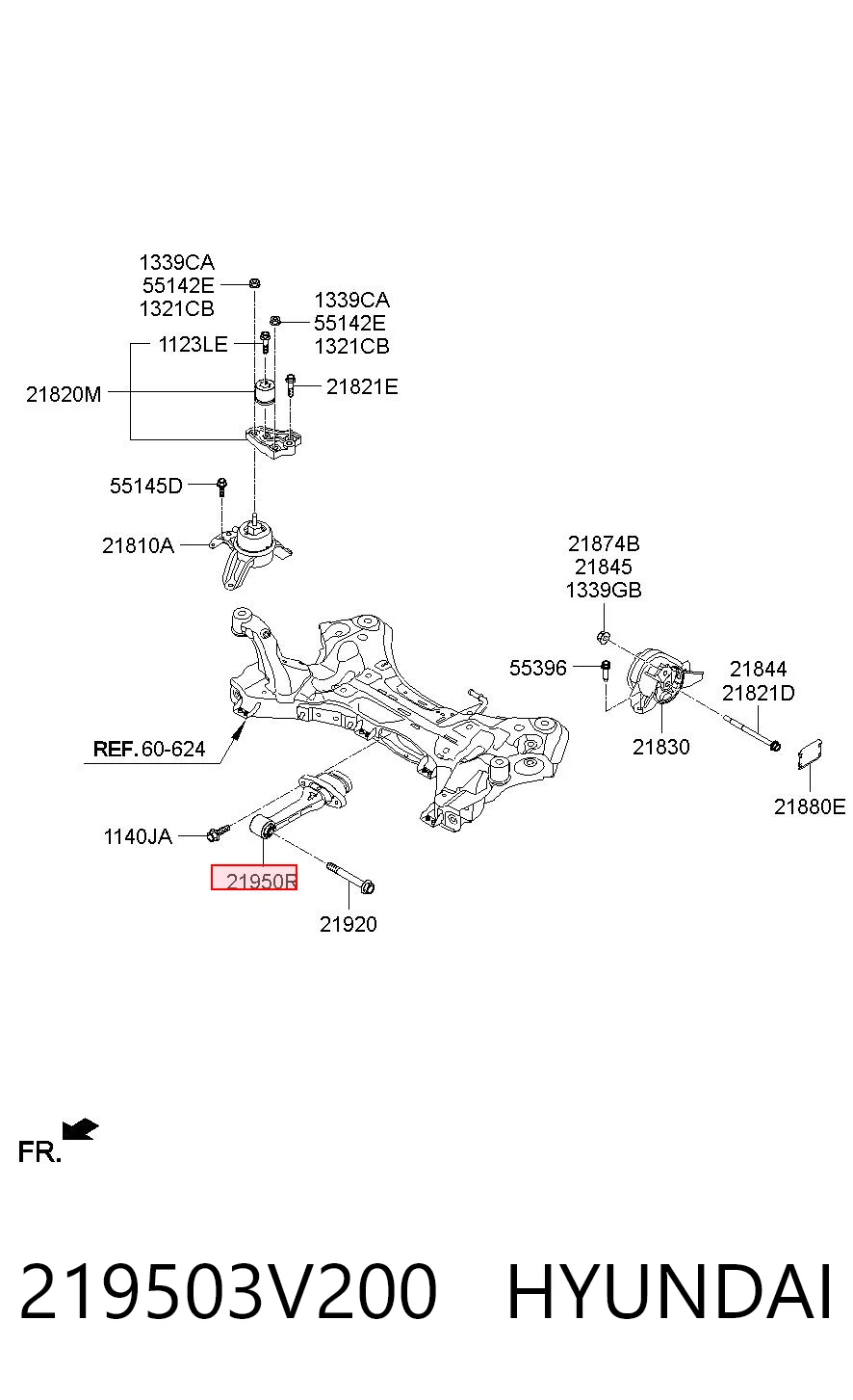 219503V200 Hyundai/Kia Coxim (suporte) dianteiro de motor