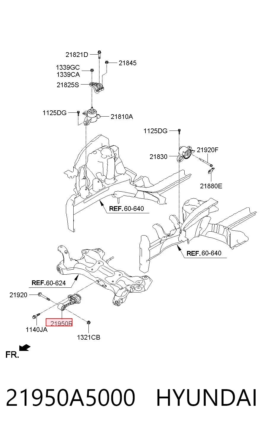 21950A5000 Hyundai/Kia Coxim (suporte) dianteiro de motor