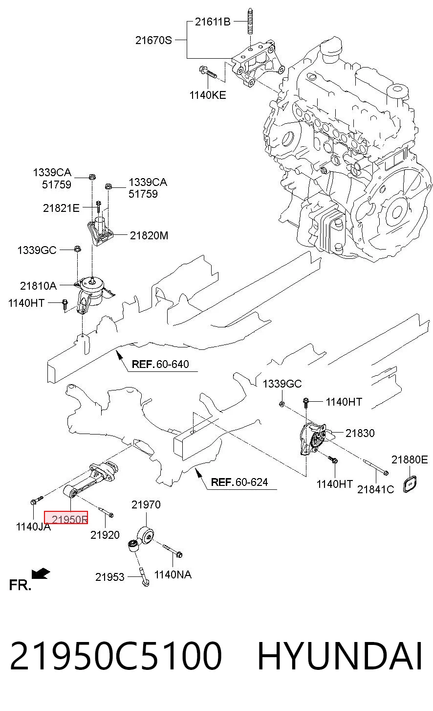 21950C5100 Hyundai/Kia Coxim (suporte) dianteiro de motor