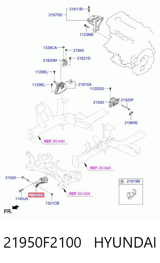 21950F2100 Hyundai/Kia Coxim (suporte) dianteiro de motor