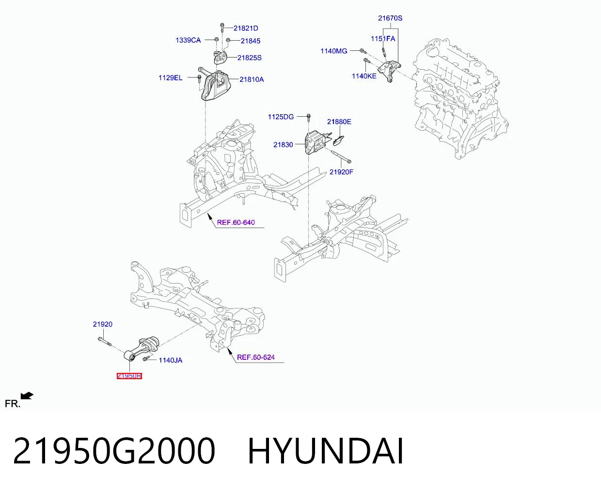 21950G2000 Hyundai/Kia Coxim (suporte) traseiro de motor
