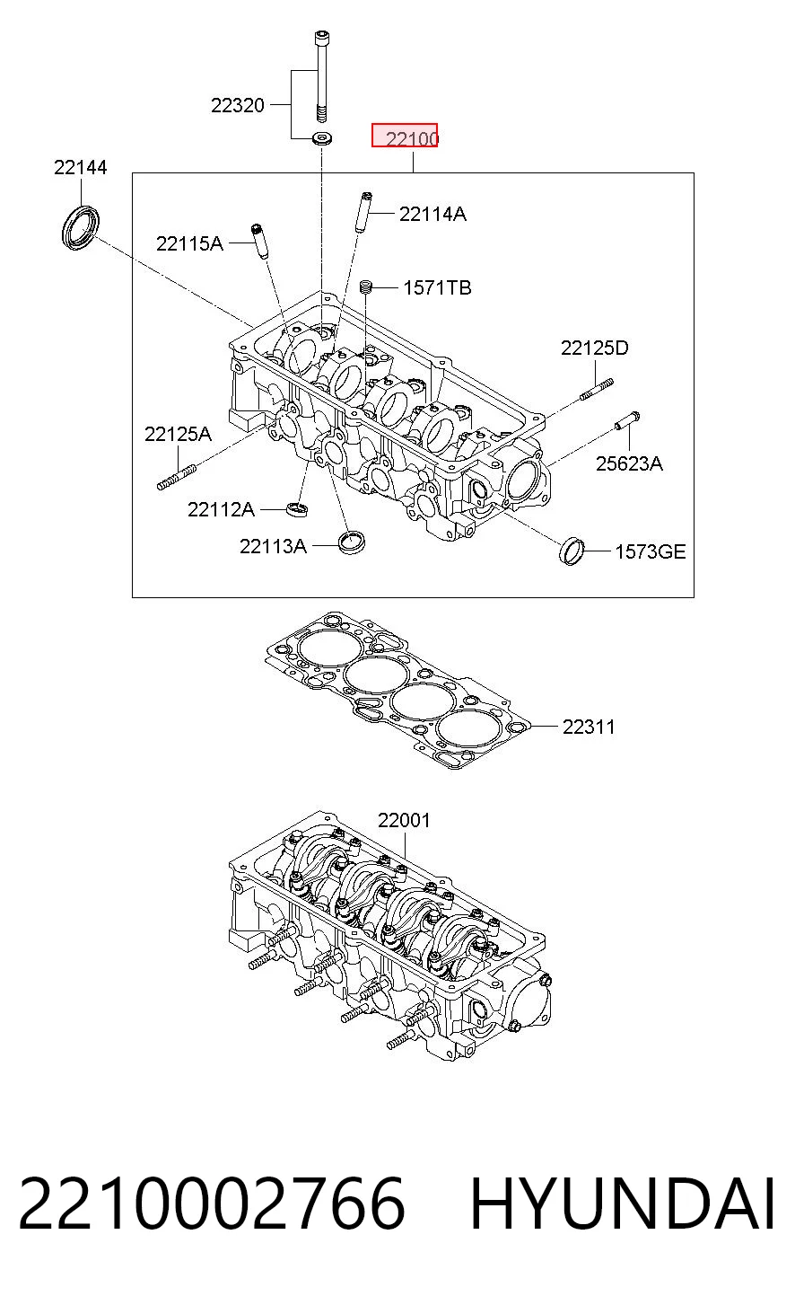 2210002766 Hyundai/Kia Cabeça de motor (CBC)