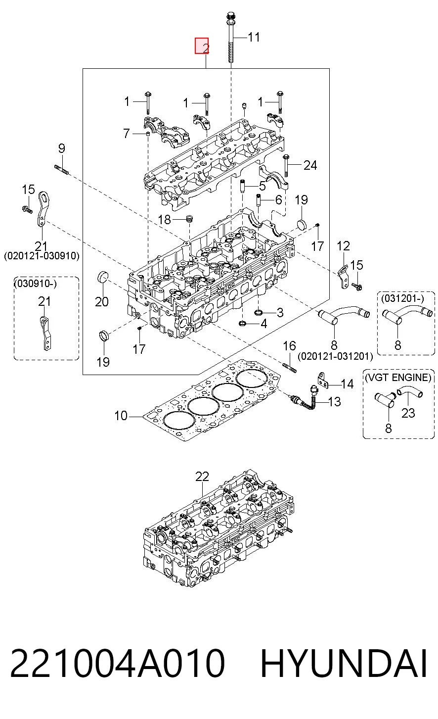 221004A010 Hyundai/Kia Cabeça de motor (CBC)