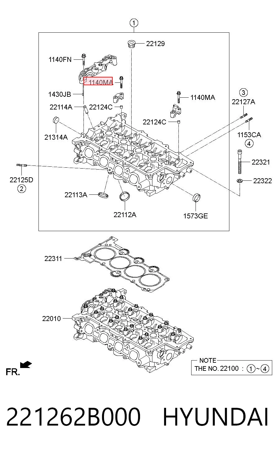 221262B000 Hyundai/Kia Parafuso de cabeça de motor (CBC)