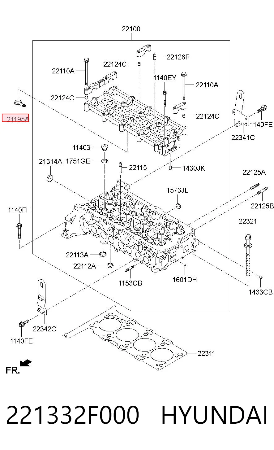 221332F000 Hyundai/Kia Vedante da tampa de válvulas de motor, kit