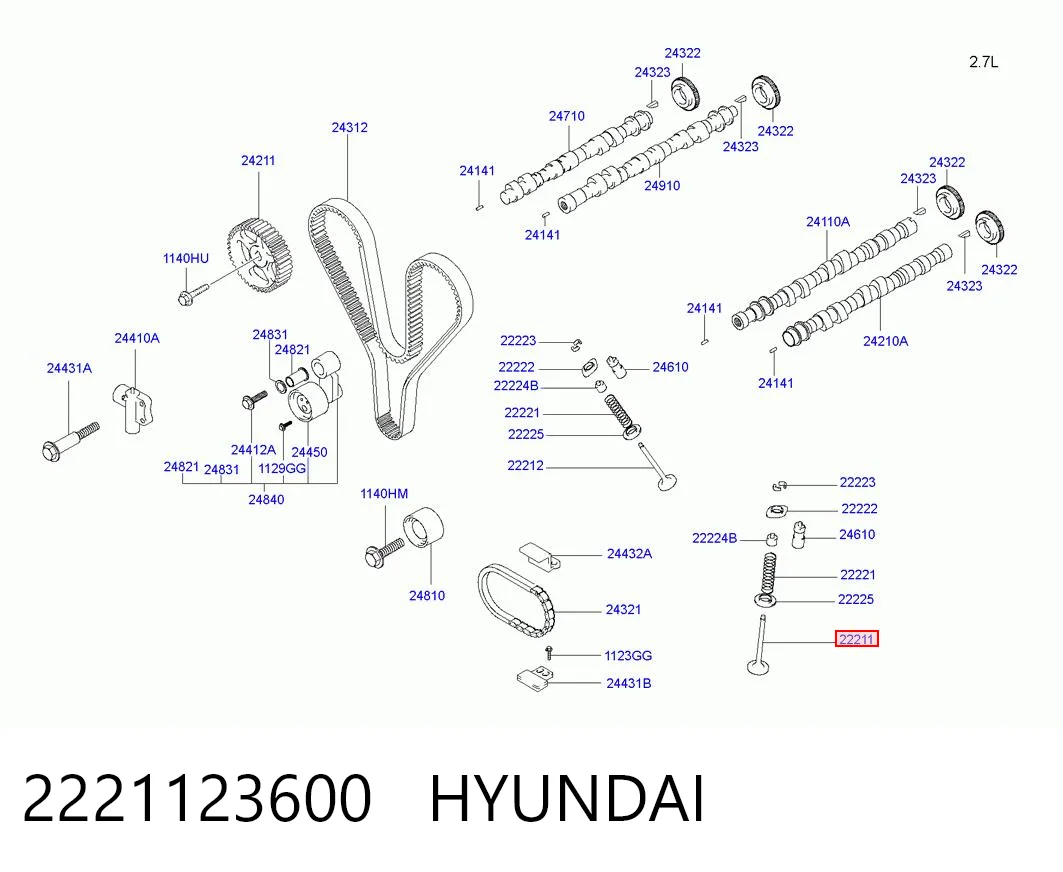 2221123600 Hyundai/Kia Válvula de admissão