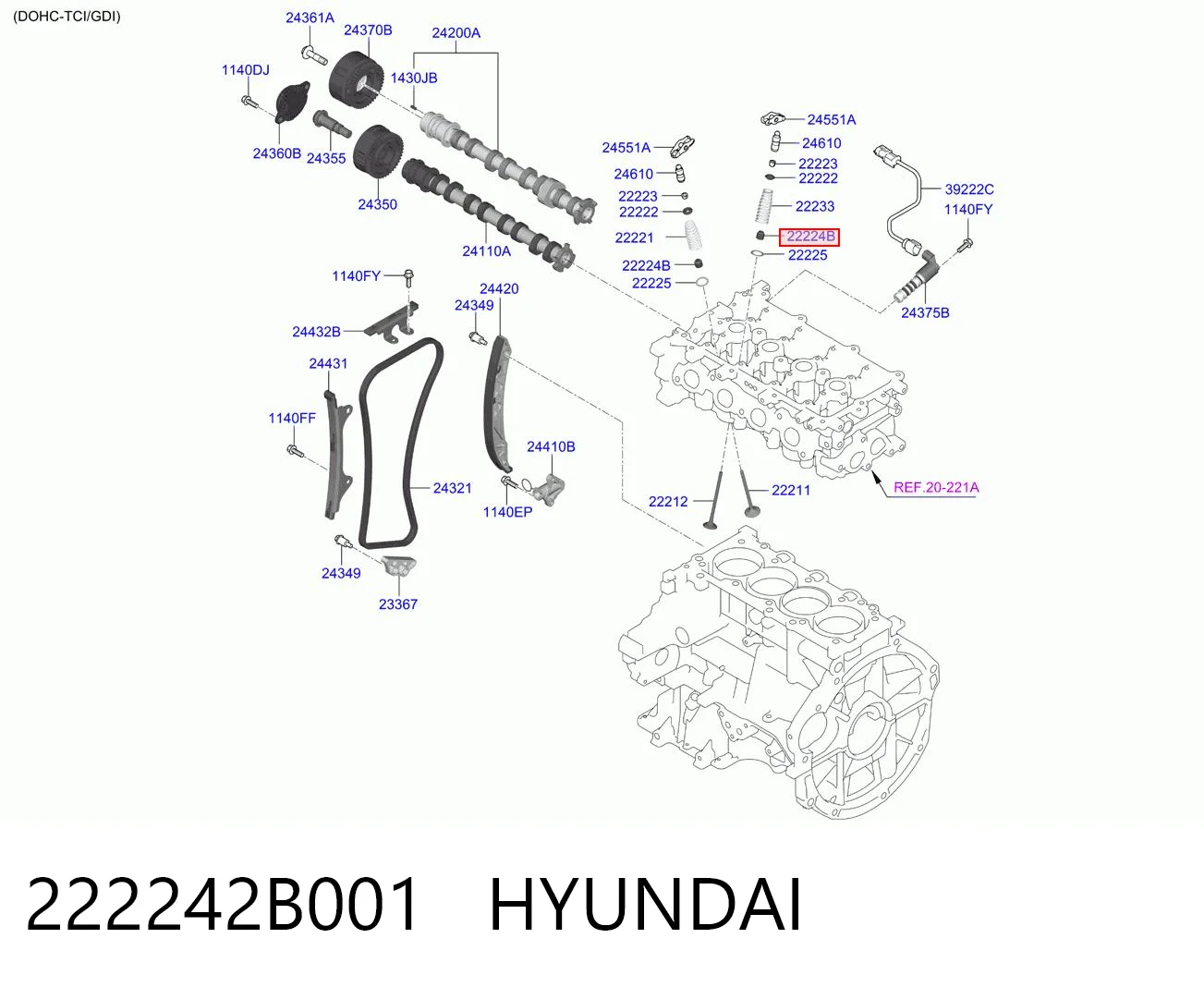 222242B001 Hyundai/Kia Vedação de válvula (de óleo) de escape