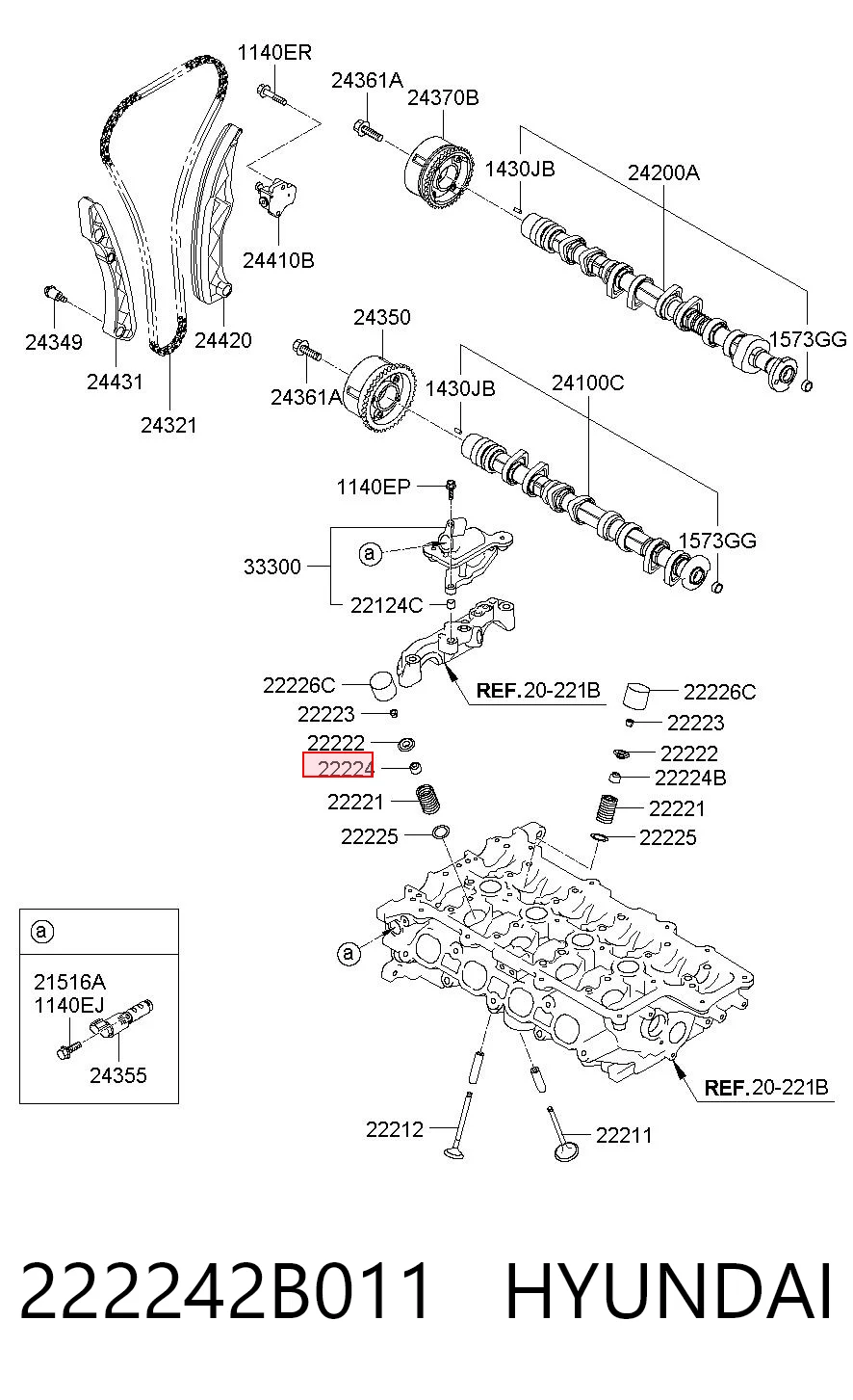 222242B011 Hyundai/Kia Vedação de válvula (de óleo) de admissão