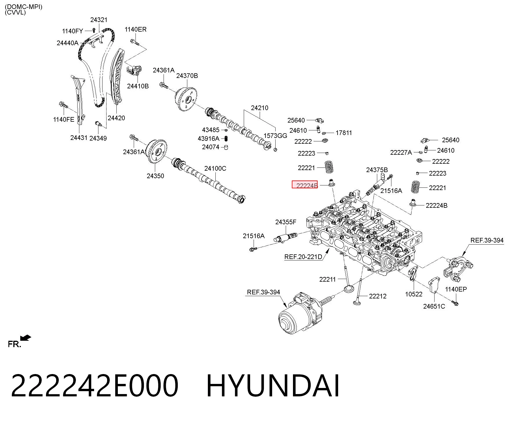 222242E000 Hyundai/Kia Bucim de válvula (coletor de óleo), admissão/escape
