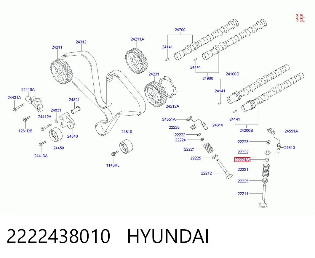 2222438010 Hyundai/Kia Vedação de válvula (de óleo) de escape