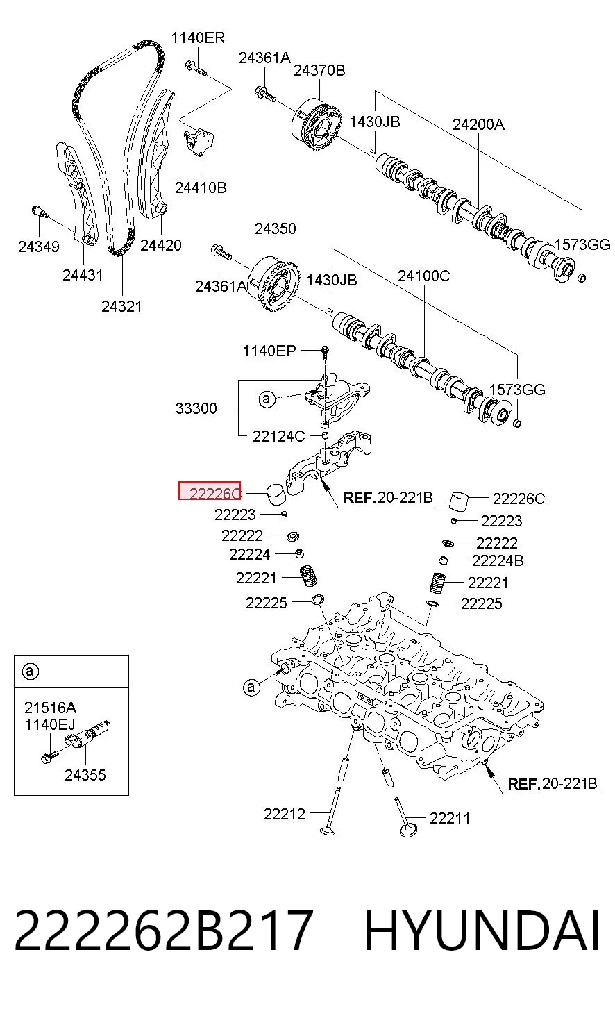 222262B217 Hyundai/Kia Compensador hidrâulico (empurrador hidrâulico), empurrador de válvulas
