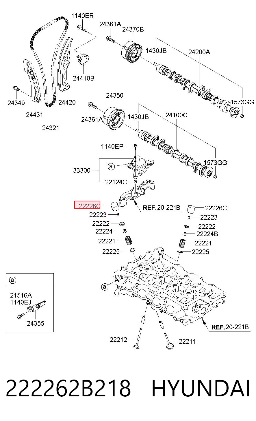 222262B218 Hyundai/Kia Compensador hidrâulico (empurrador hidrâulico), empurrador de válvulas