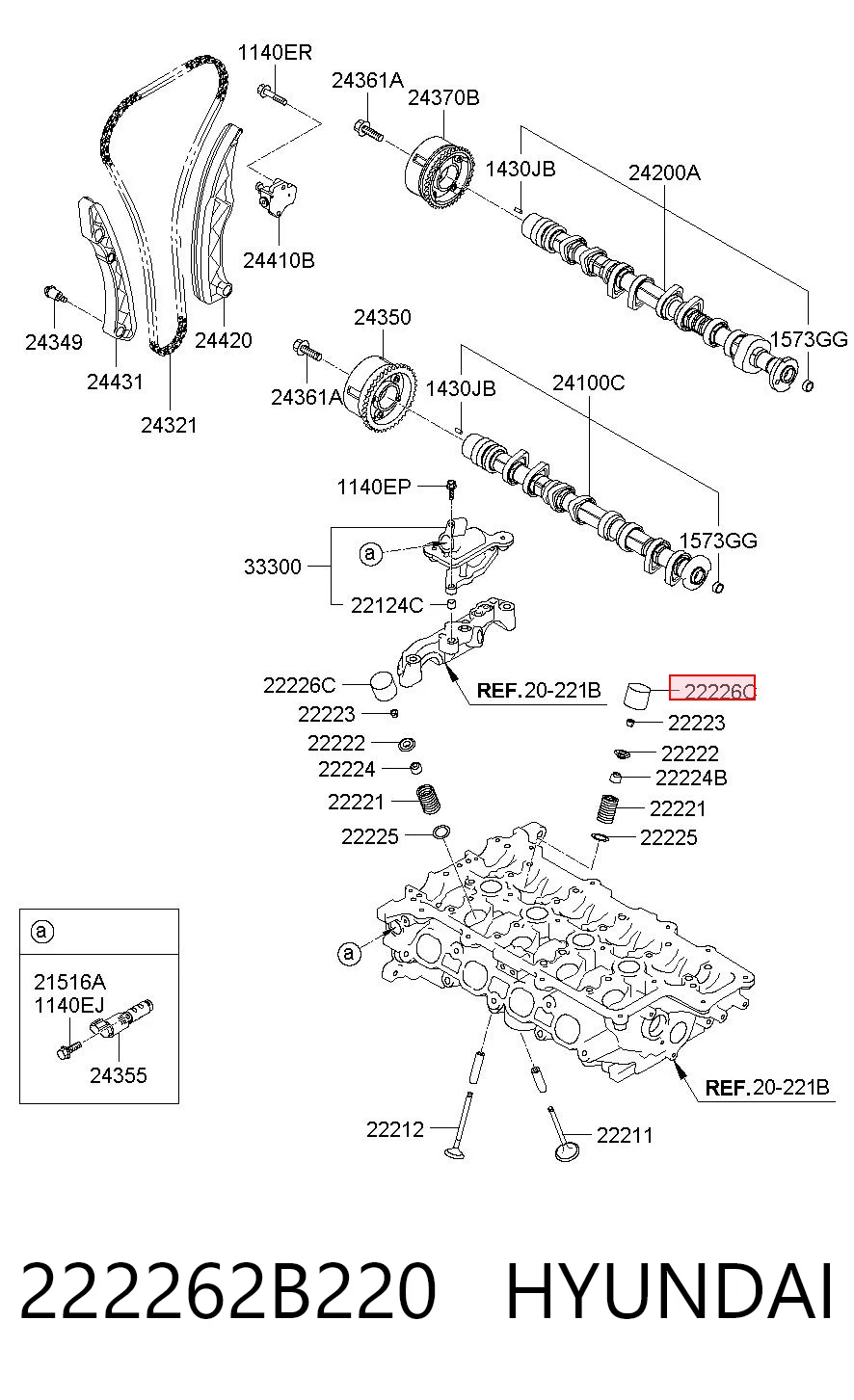 222262B220 Hyundai/Kia Compensador hidrâulico (empurrador hidrâulico), empurrador de válvulas