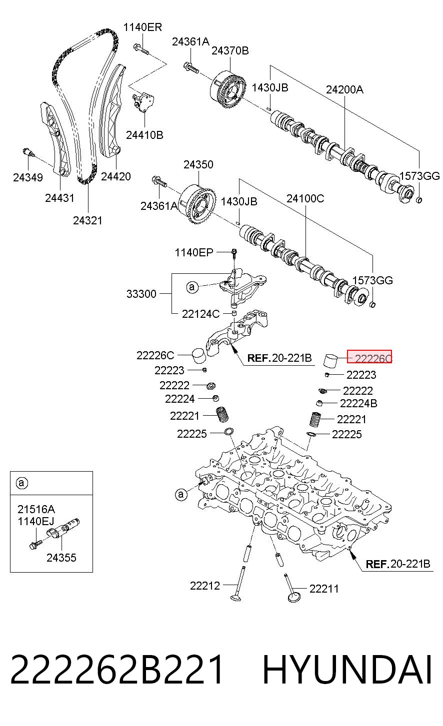 222262B221 Hyundai/Kia Compensador hidrâulico (empurrador hidrâulico), empurrador de válvulas