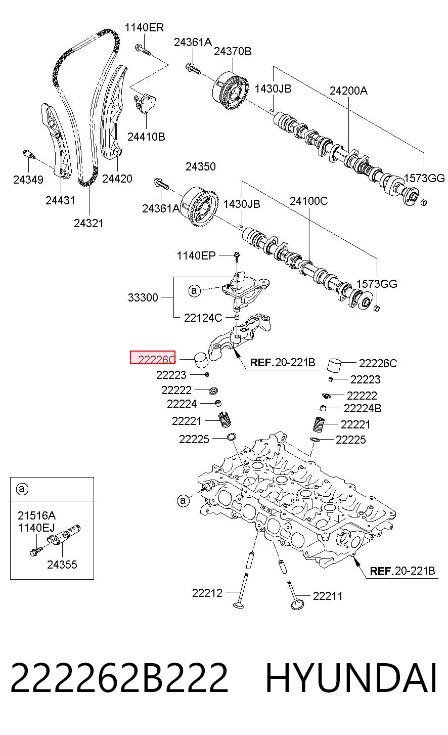 222262B222 Hyundai/Kia Compensador hidrâulico (empurrador hidrâulico), empurrador de válvulas