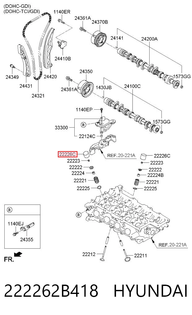 222262B418 Hyundai/Kia Compensador hidrâulico (empurrador hidrâulico), empurrador de válvulas