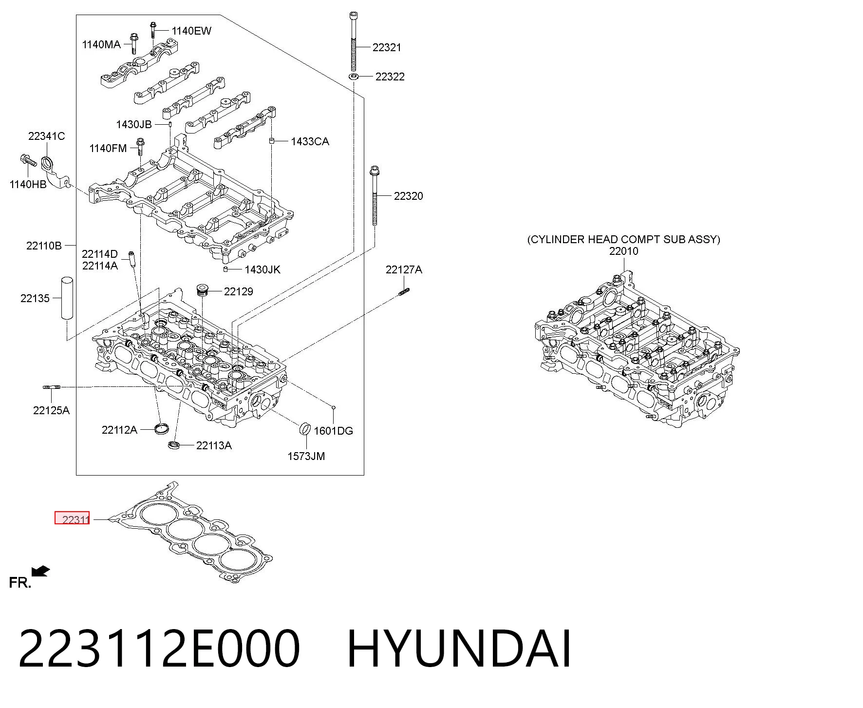 223112E000 Hyundai/Kia Vedante de cabeça de motor (CBC)